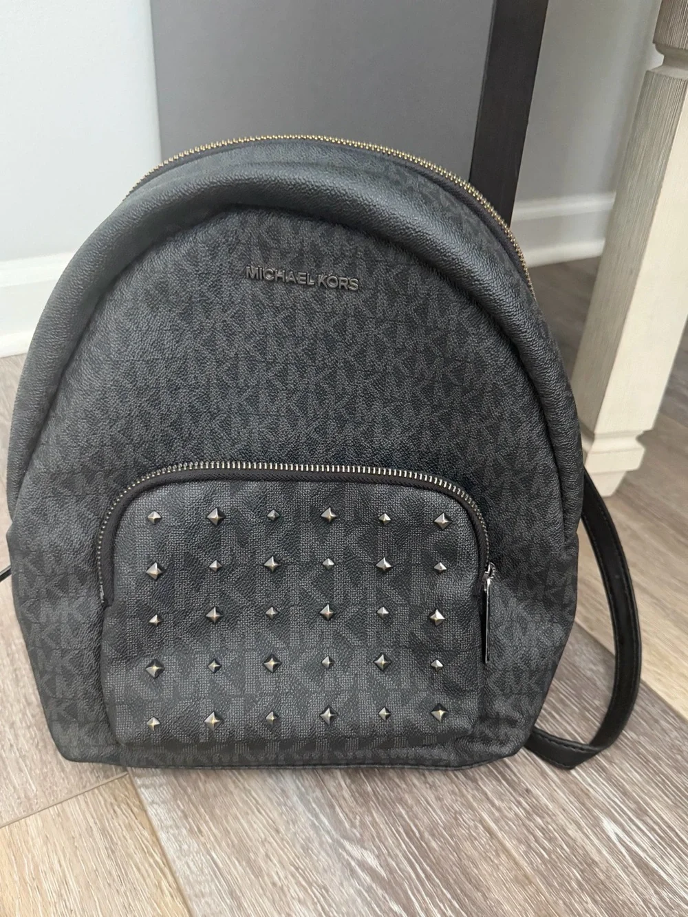 Michael Kors Black/ Grey Studded Medium Backpack